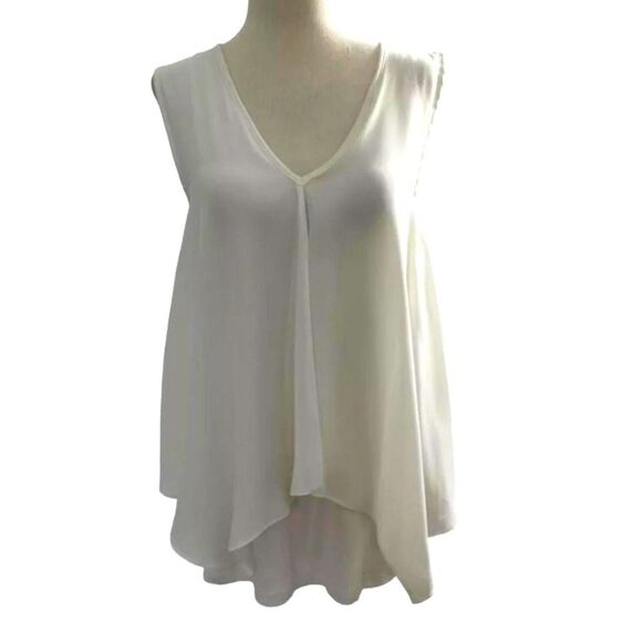 Green Envelope Asymmetrical Cream Off White Sleeveless Tank Top Cami M - Picture 2 of 6